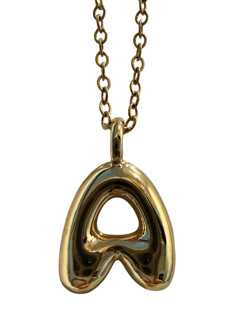 A Initial Bubble Letter Necklace Gold Adjustable